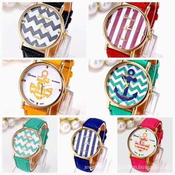 wholesale various face multi color leather band geneva quartz watch